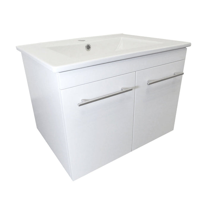 Bellaterra Home 24" 2-Door White Wall mount Vanity Set With White Ceramic Drop-In Sink and White Ceramic Top - Luxe Vanity & Tub