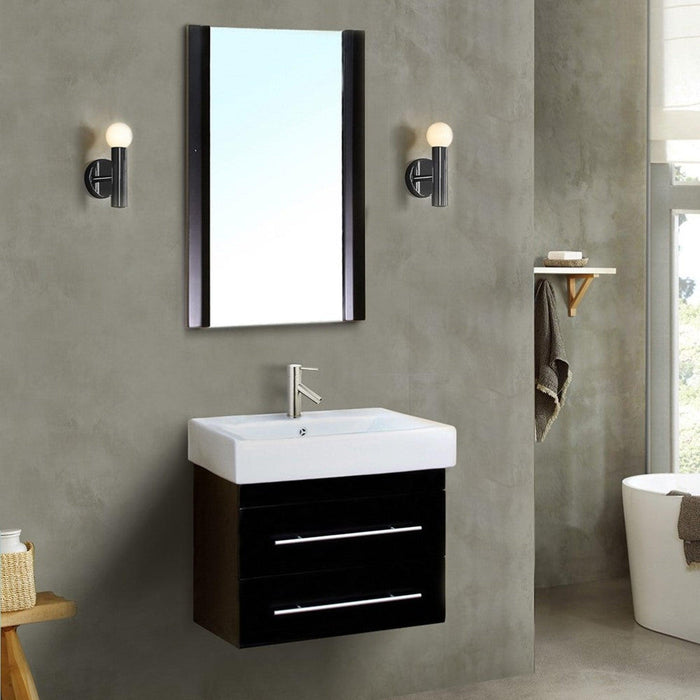 Bellaterra Home 24" 2-Drawer Black Wall-Mount Vanity Set With White Ceramic Drop-In Sink and White Ceramic Top