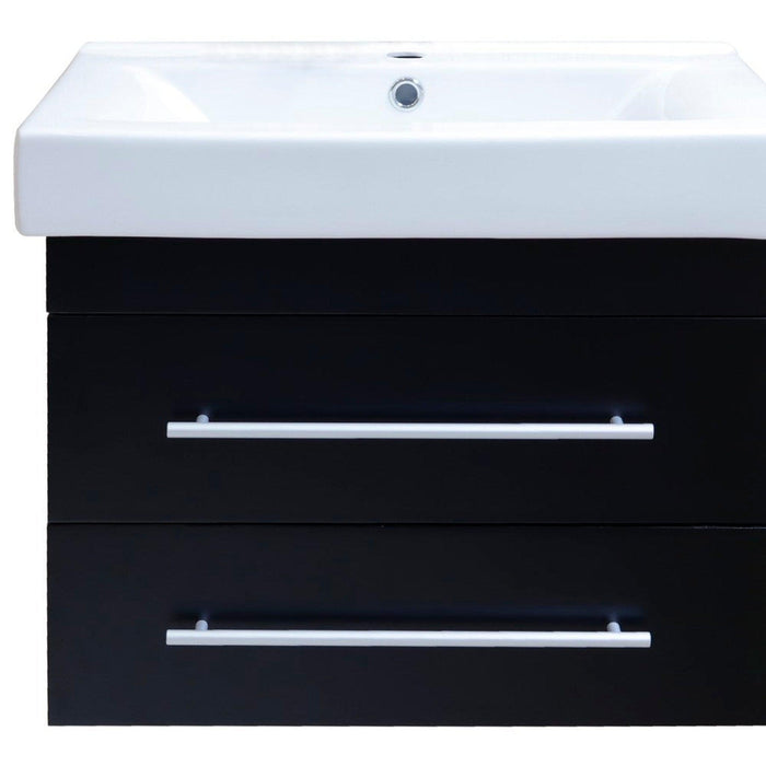 Bellaterra Home 24" 2-Drawer Black Wall-Mount Vanity Set With White Ceramic Drop-In Sink and White Ceramic Top - Luxe Vanity & Tub