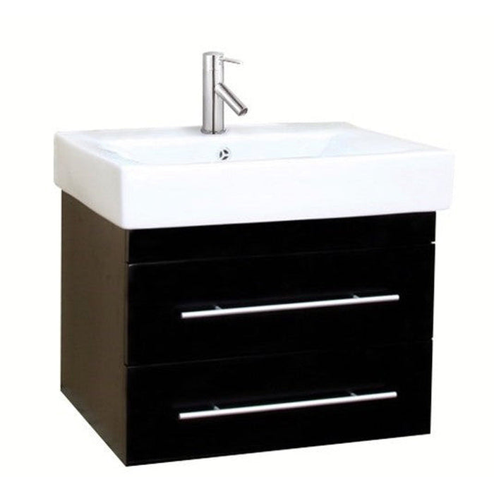 Bellaterra Home 24" 2-Drawer Black Wall-Mount Vanity Set With White Ceramic Drop-In Sink and White Ceramic Top - Luxe Vanity & Tub