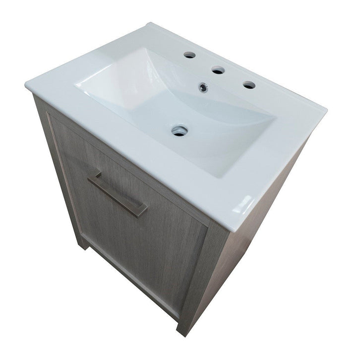 Bellaterra Home 24" 2-Drawer Gray Freestanding Vanity Set With Ceramic Integrated Sink and Ceramic Top - Luxe Vanity & Tub