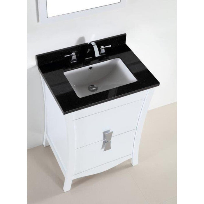 Bellaterra Home 24" 2-Drawer White Freestanding Vanity Set With Ceramic Undermount Rectangular Sink and Black Galaxy Granite Top - Luxe Vanity & Tub