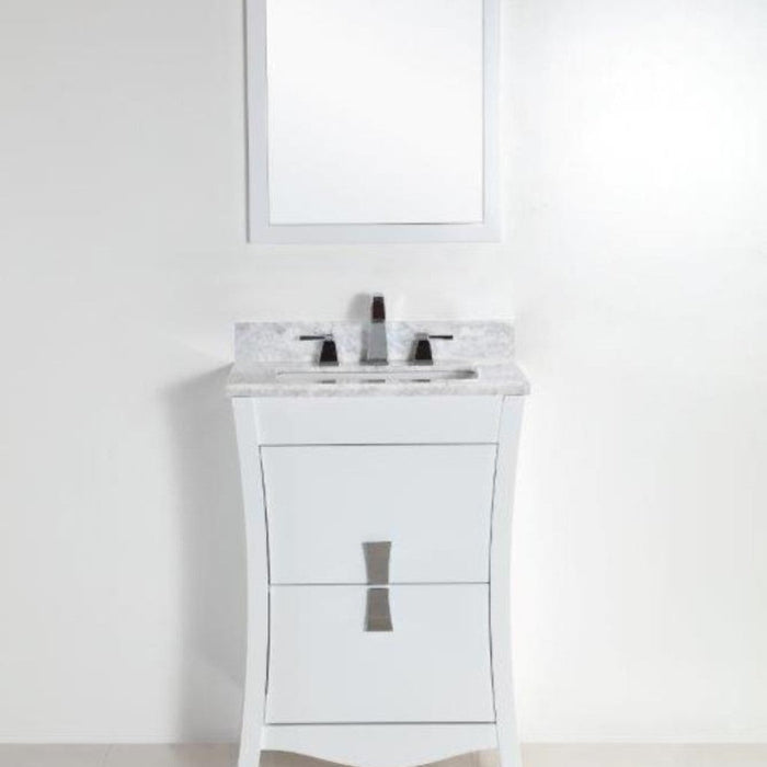 Bellaterra Home 24" 2-Drawer White Freestanding Vanity Set With Ceramic Undermount Rectangular Sink and White Carrara Marble Top - Luxe Vanity & Tub