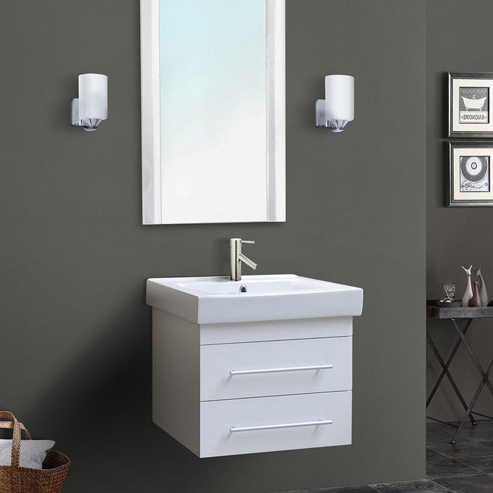 Bellaterra Home 24" 2-Drawer White Wall-Mount Vanity Set With White Ceramic Drop-In Sink and White Ceramic Top