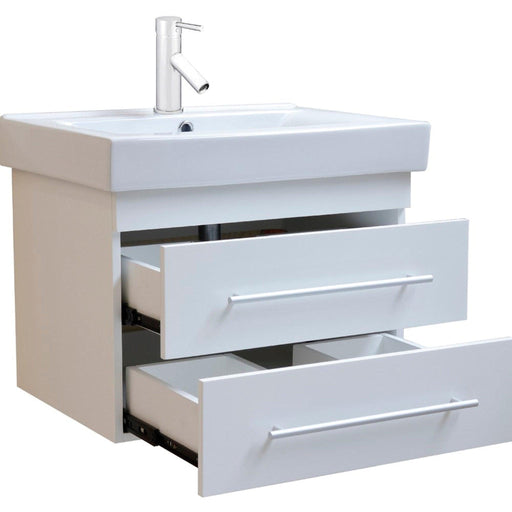 Bellaterra Home 24" 2-Drawer White Wall-Mount Vanity Set With White Ceramic Drop-In Sink and White Ceramic Top - Luxe Vanity & Tub