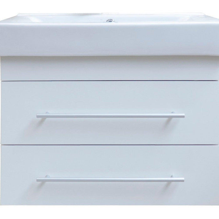 Bellaterra Home 24" 2-Drawer White Wall-Mount Vanity Set With White Ceramic Drop-In Sink and White Ceramic Top - Luxe Vanity & Tub