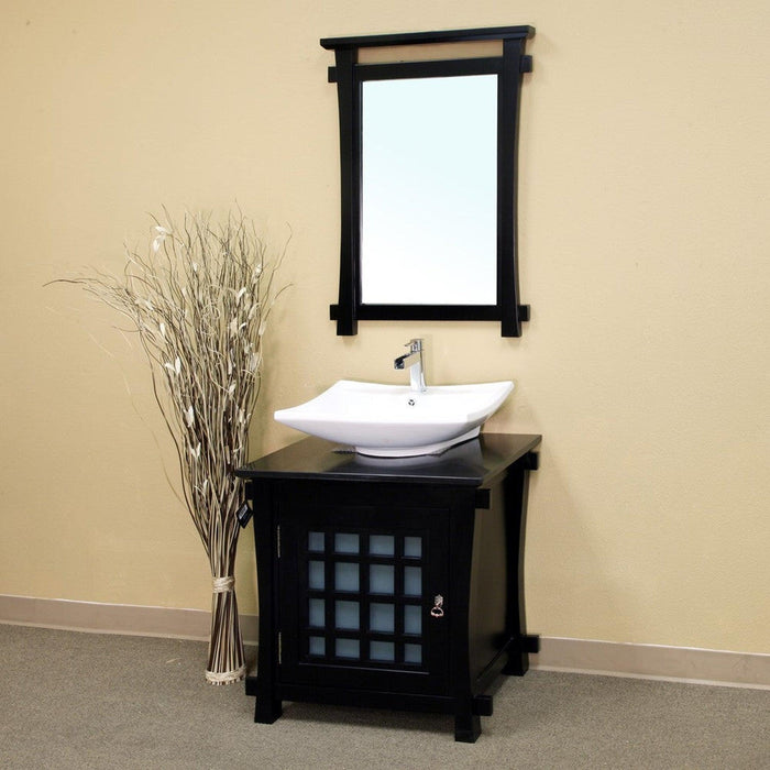 Bellaterra Home 30" 1-Door Black Freestanding Vanity Set With White Ceramic Vessel Sink and Black Galaxy Marble Top