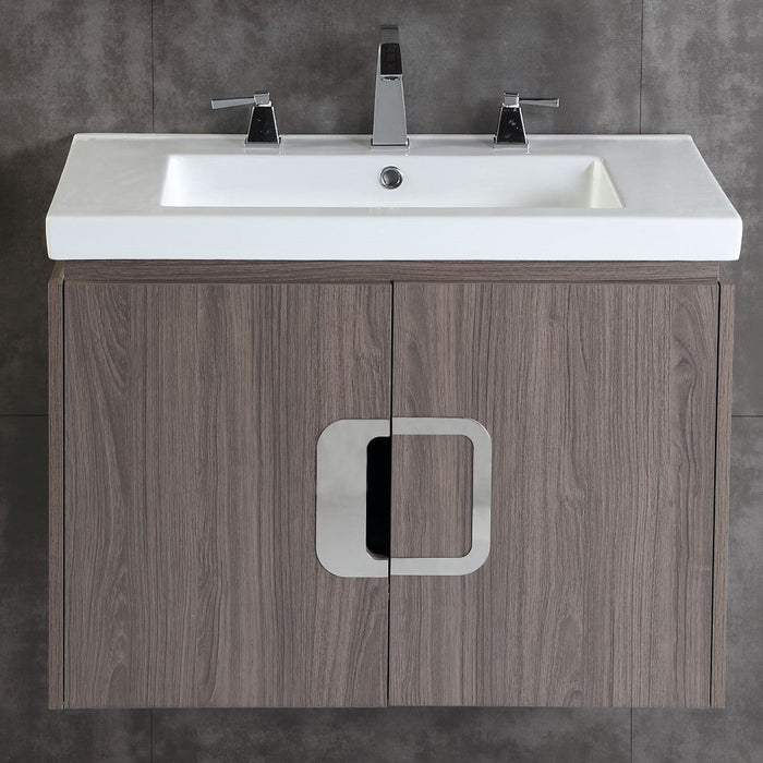 Bellaterra Home 30" 2-Door Gray Brownish Oak Wall Mount Vanity Set With Ceramic Integrated Sink and Top - Luxe Vanity & Tub