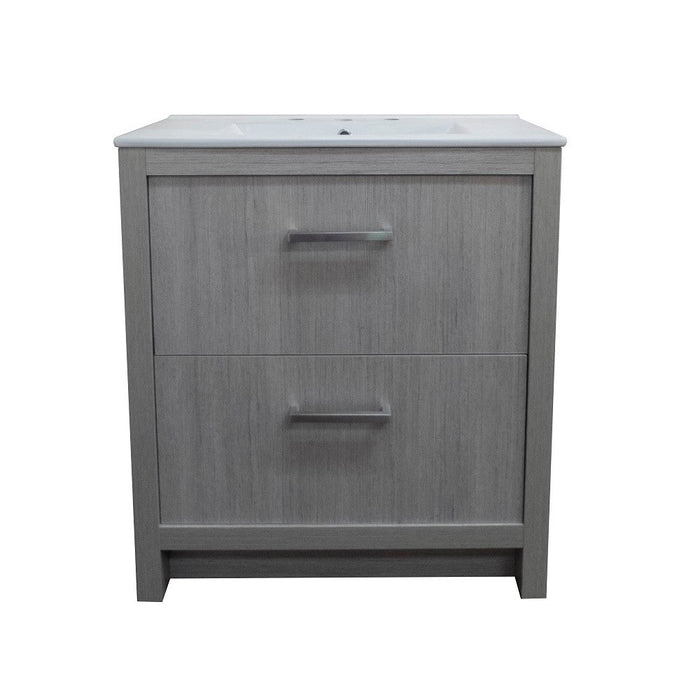 Bellaterra Home 30" 2-Drawer Gray Freestanding Vanity Set With Ceramic Integrated Sink and Ceramic Top - Luxe Vanity & Tub