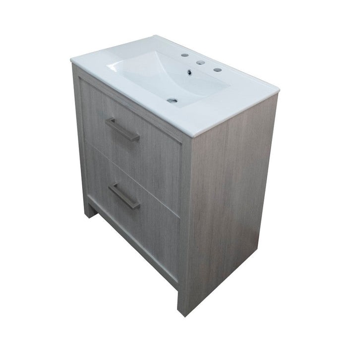 Bellaterra Home 30" 2-Drawer Gray Freestanding Vanity Set With Ceramic Integrated Sink and Ceramic Top - Luxe Vanity & Tub