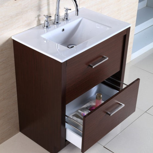 Bellaterra Home 30" 2-Drawer Wenge Freestanding Vanity Set With Ceramic Integrated Sink and Ceramic Top - Luxe Vanity & Tub