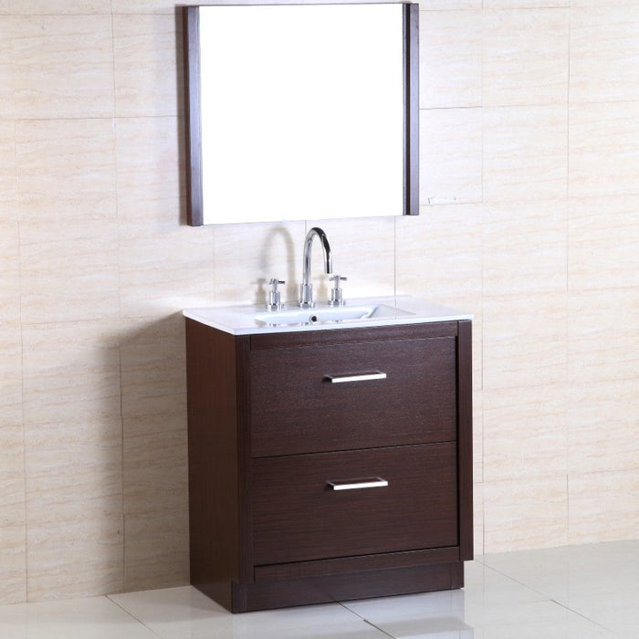 Bellaterra Home 30" 2-Drawer Wenge Freestanding Vanity Set With Ceramic Integrated Sink and Ceramic Top - Luxe Vanity & Tub