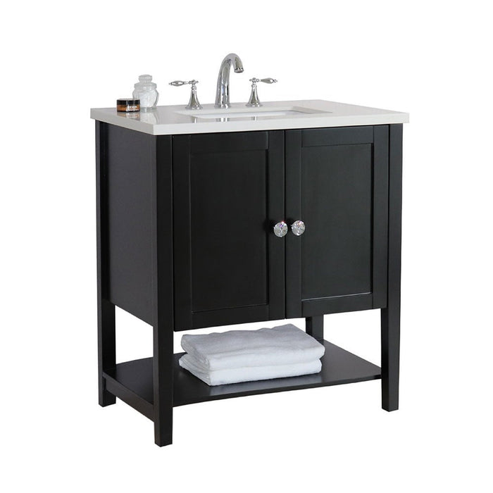 Bellaterra Home 31" 2-Door Espresso Freestanding Vanity Set With White Ceramic Undermount Sink and White Quartz Top - Luxe Vanity & Tub