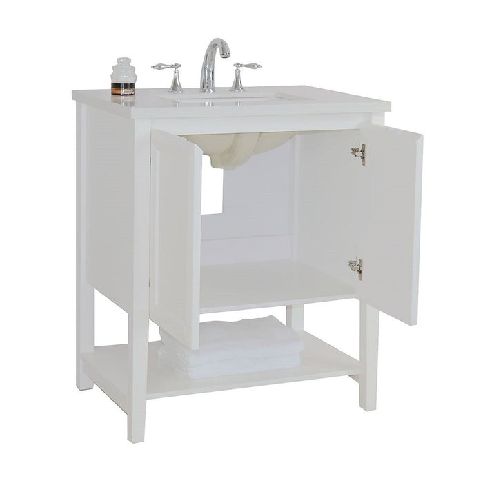 Bellaterra Home 31" 2-Door White Freestanding Vanity Set With White Ceramic Undermount Sink and White Quartz Top - Luxe Vanity & Tub