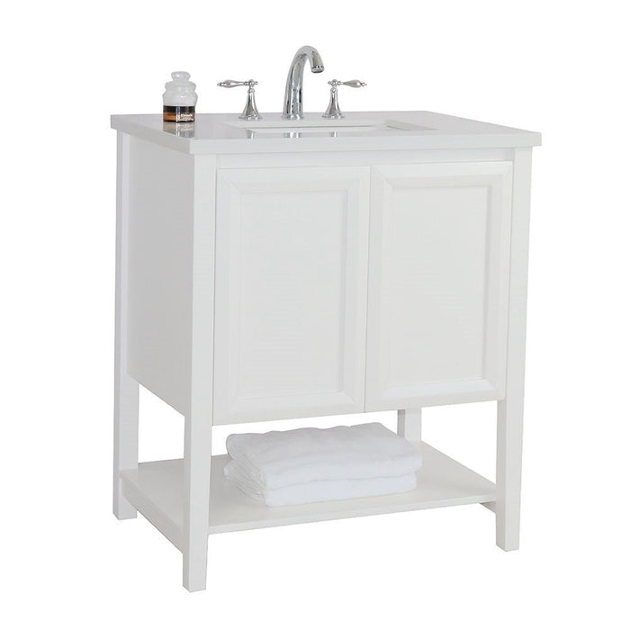 Bellaterra Home 31" 2-Door White Freestanding Vanity Set With White Ceramic Undermount Sink and White Quartz Top - Luxe Vanity & Tub