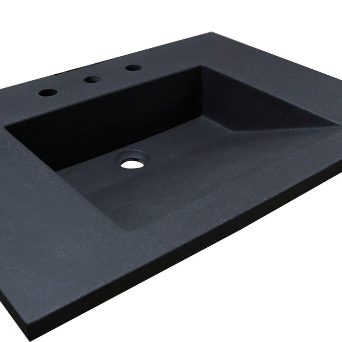 Bellaterra Home 31" x 22" Black Concrete Three Hole Vanity Top With Integrated Rectangular Ramp Sink - Luxe Vanity & Tub