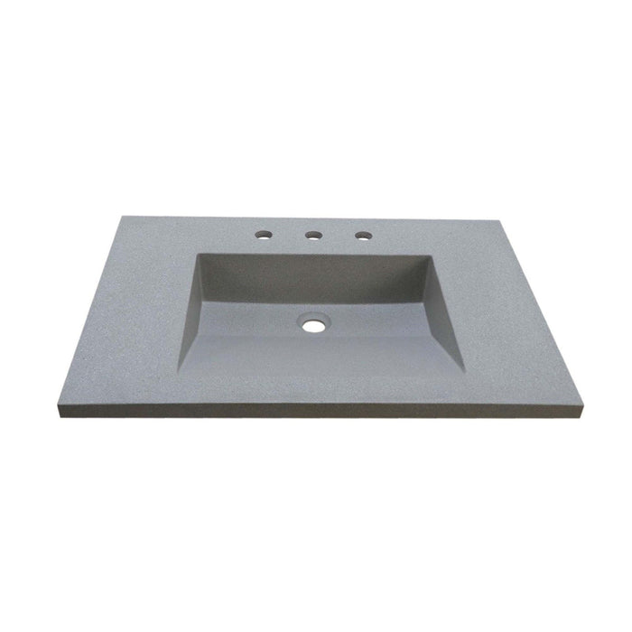 Bellaterra Home 31" x 22" Gray Concrete Three Hole Vanity Top With Integrated Rectangular Ramp Sink - Luxe Vanity & Tub