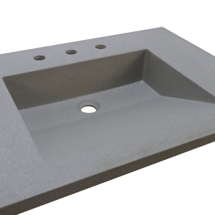 Bellaterra Home 31" x 22" Gray Concrete Three Hole Vanity Top With Integrated Rectangular Ramp Sink - Luxe Vanity & Tub