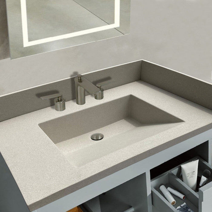 Bellaterra Home 31" x 22" White Concrete Three Hole Vanity Top With Integrated Rectangular Ramp Sink