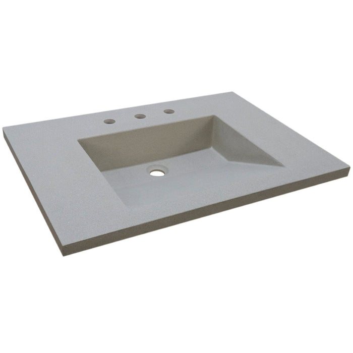 Bellaterra Home 31" x 22" White Concrete Three Hole Vanity Top With Integrated Rectangular Ramp Sink - Luxe Vanity & Tub