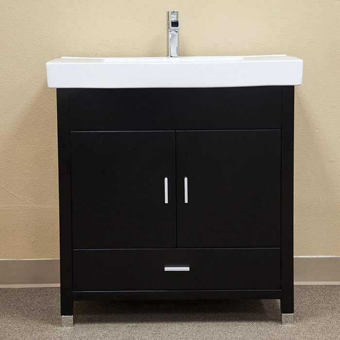 Bellaterra Home 32" 2-Door 1-Drawer Black Freestanding Vanity Set With White Ceramic Drop-In Sink and White Ceramic Top