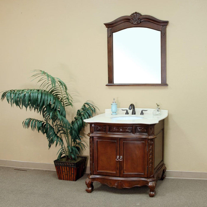 Bellaterra Home 35" 2-Door Walnut Freestanding Vanity Set With White Ceramic Undermount Sink and Cream Marble Top