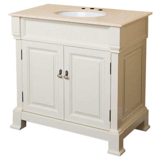 Bellaterra Home 36" 2-Door Cream White Freestanding Vanity Set With White Ceramic Undermount Sink and Cream Marble Top - Luxe Vanity & Tub