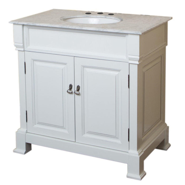 Bellaterra Home 36" 2-Door White Freestanding Vanity Set With White Ceramic Undermount Sink and White Marble Top - Luxe Vanity & Tub