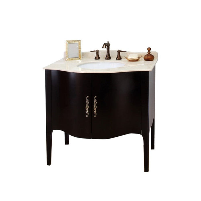 Bellaterra Home 37" 2-Door Espresso Freestanding Vanity Set With White Ceramic Undermount Sink and Cream Marble Top - Luxe Vanity & Tub