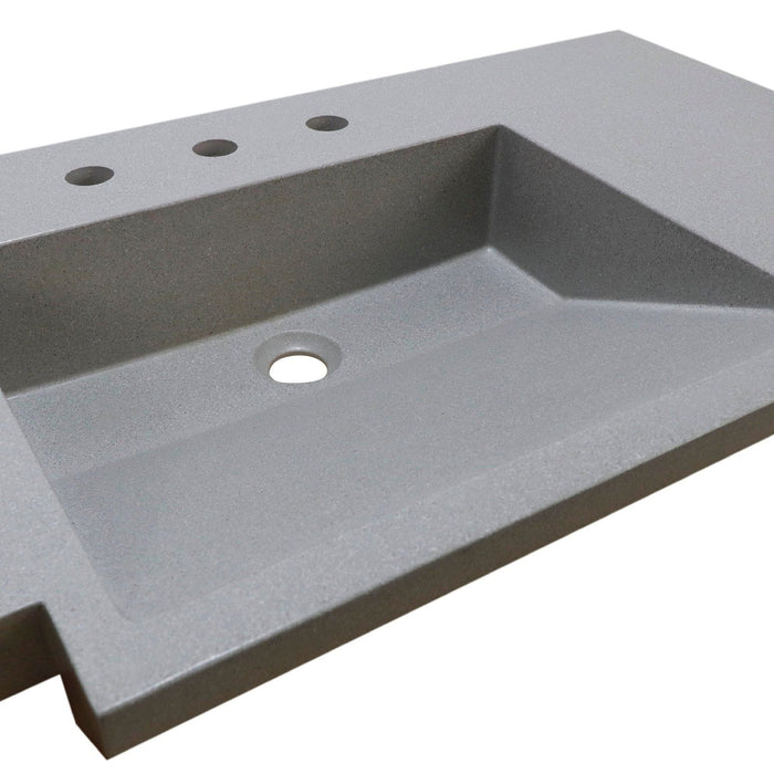 Bellaterra Home 39" x 21" Gray Concrete Three Hole Vanity Top With Integrated Rectangular Ramp Sink - Luxe Vanity & Tub