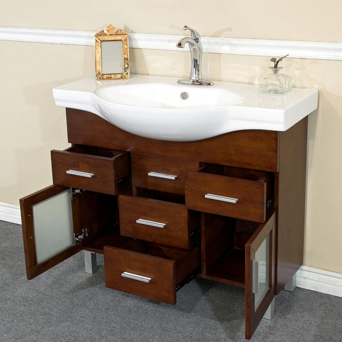 Bellaterra Home 40" 2-Door 4-Drawer Walnut Freestanding Vanity Set With White Ceramic Euro Sink and White Ceramic Top - Luxe Vanity & Tub