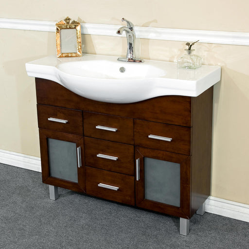 Bellaterra Home 40" 2-Door 4-Drawer Walnut Freestanding Vanity Set With White Ceramic Euro Sink and White Ceramic Top