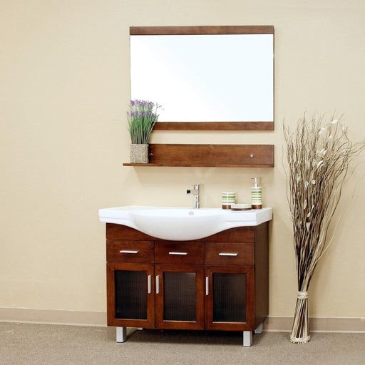 Bellaterra Home 40" 3-Door 3-Drawer Walnut Freestanding Vanity Set With White Ceramic Euro Sink and White Ceramic Top