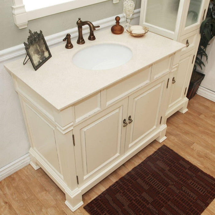 Bellaterra Home 42" 2-Door Cream White Freestanding Vanity Set With White Ceramic Undermount Sink and Cream Marble Top - Luxe Vanity & Tub