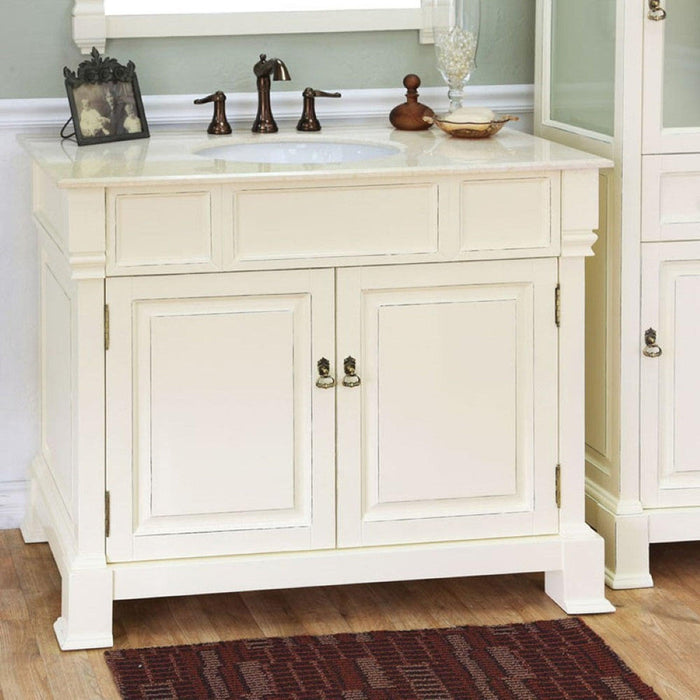 Bellaterra Home 42" 2-Door Cream White Freestanding Vanity Set With White Ceramic Undermount Sink and Cream Marble Top - Luxe Vanity & Tub