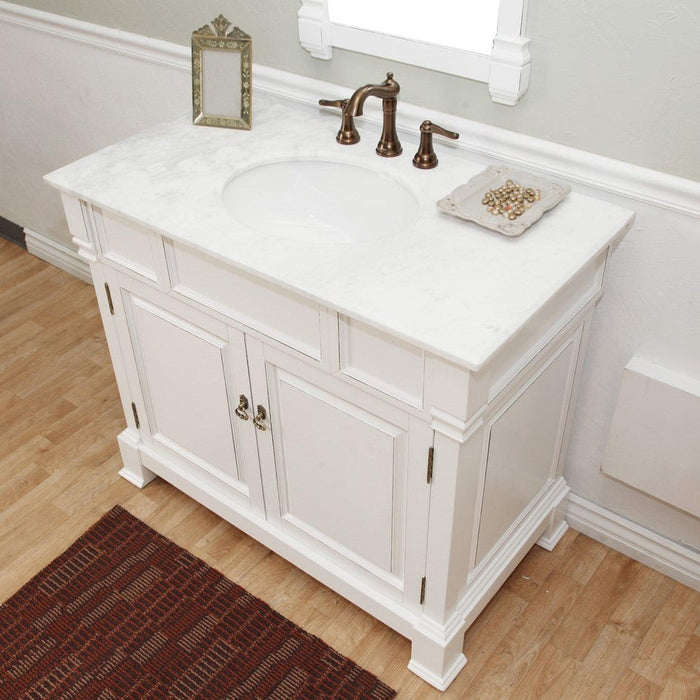 Bellaterra Home 42" 2-Door White Freestanding Vanity Set With White Ceramic Undermount Sink and White Marble Top - Luxe Vanity & Tub