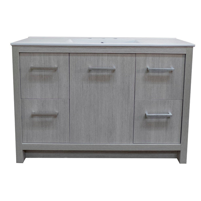 Bellaterra Home 48" 1-Door 4-Drawer Gray Freestanding Vanity Set With Ceramic Integrated Sink and Ceramic Top - Luxe Vanity & Tub