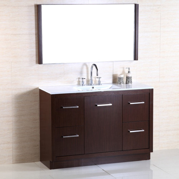 Bellaterra Home 48" 1-Door 4-Drawer Wenge Freestanding Vanity Set With Ceramic Integrated Sink and Ceramic Top - Luxe Vanity & Tub