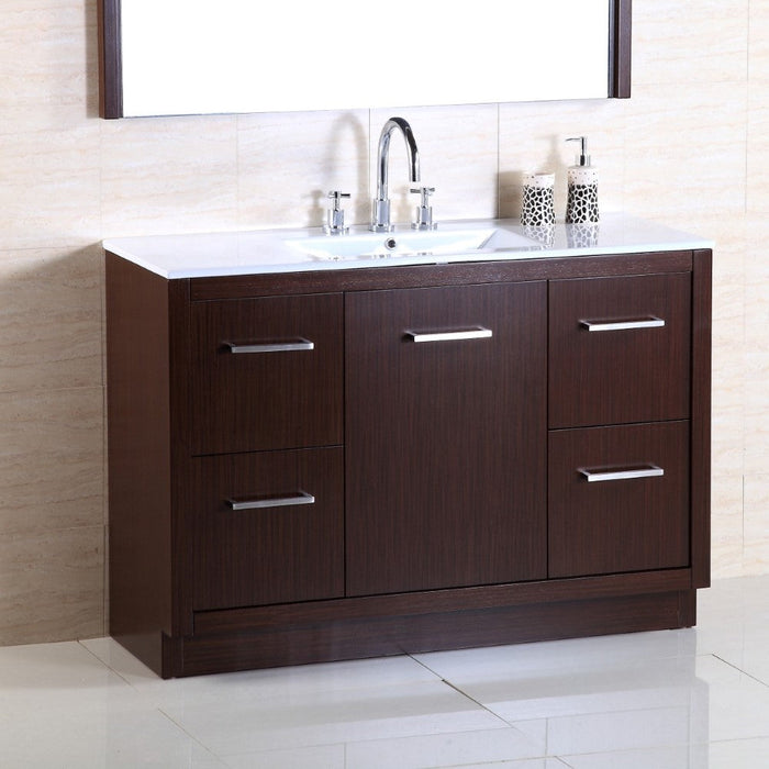 Bellaterra Home 48" 1-Door 4-Drawer Wenge Freestanding Vanity Set With Ceramic Integrated Sink and Ceramic Top - Luxe Vanity & Tub