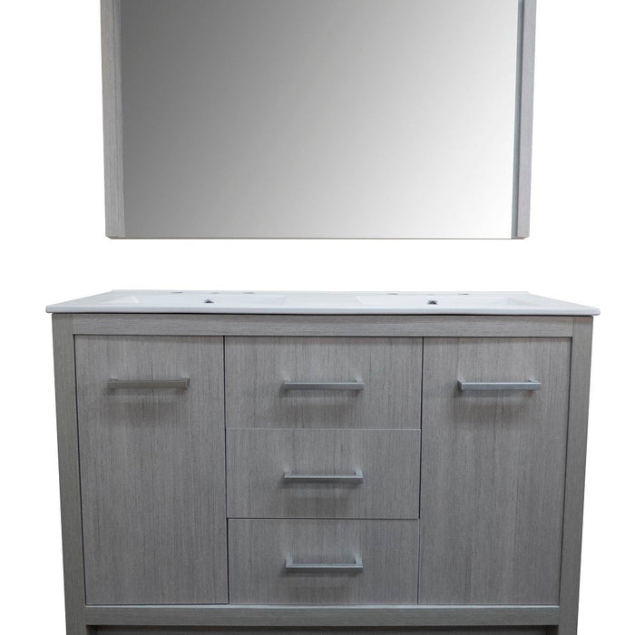 Bellaterra Home 48" 2-Door 3-Drawer Gray Freestanding Vanity Set With Ceramic Double Integrated Sink and Ceramic Top - Luxe Vanity & Tub