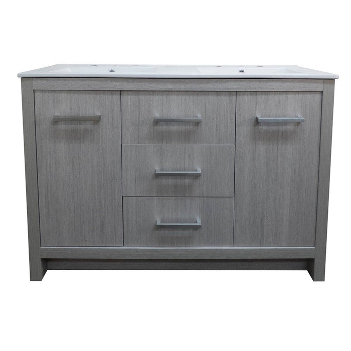 Bellaterra Home 48" 2-Door 3-Drawer Gray Freestanding Vanity Set With Ceramic Double Integrated Sink and Ceramic Top - Luxe Vanity & Tub