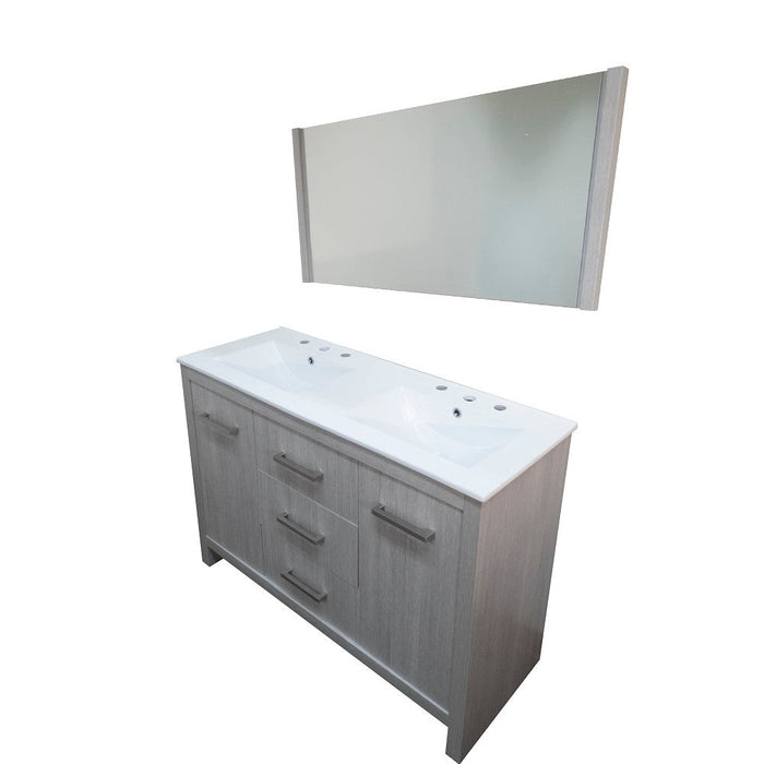 Bellaterra Home 48" 2-Door 3-Drawer Gray Freestanding Vanity Set With Ceramic Double Integrated Sink and Ceramic Top - Luxe Vanity & Tub