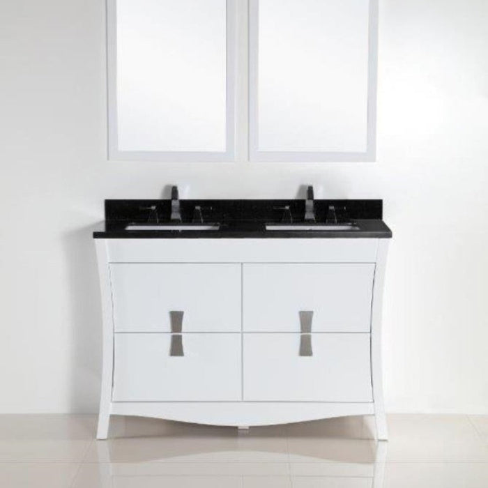 Bellaterra Home 48" 4-Drawer White Freestanding Vanity Set With Ceramic Double Undermount Rectangular Sink and Black Galaxy Granite Top - Luxe Vanity & Tub