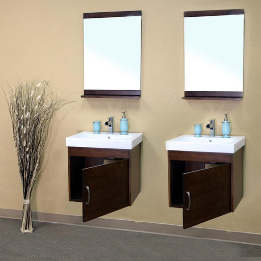 Bellaterra Home 49" 2-Door Walnut Wall-Mount Vanity Set With White Ceramic Double Drop-In Sink and White Ceramic Top - Luxe Vanity & Tub