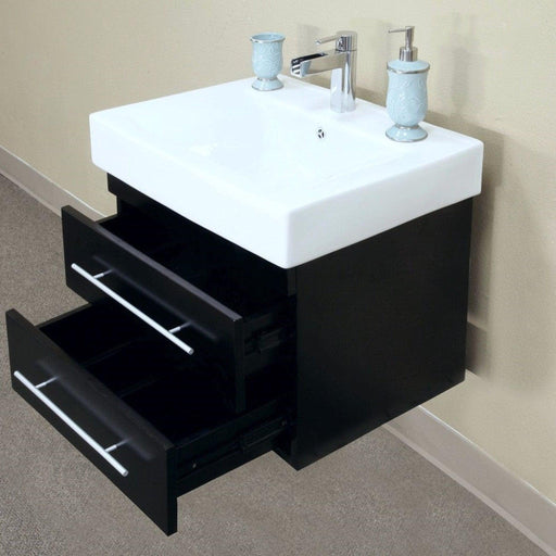 Bellaterra Home 49" 4-Drawer Black Wall-Mount Vanity Set With White Ceramic Double Drop-In Sink and White Ceramic Top - Luxe Vanity & Tub