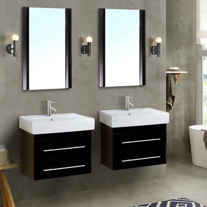 Bellaterra Home 49" 4-Drawer Black Wall-Mount Vanity Set With White Ceramic Double Drop-In Sink and White Ceramic Top - Luxe Vanity & Tub