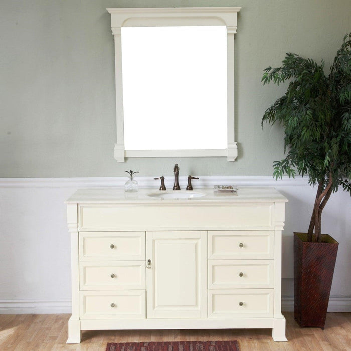 Bellaterra Home 50" 1-Door 6-Drawer Cream White Freestanding Vanity Set With White Ceramic Undermount Sink and Cream Marble Top - Luxe Vanity & Tub