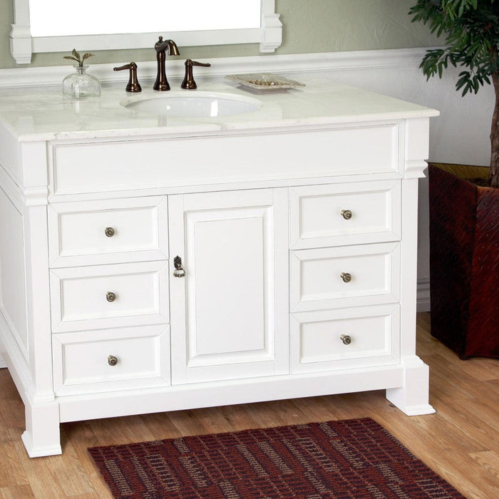 Bellaterra Home 50" 1-Door 6-Drawer White Freestanding Vanity Set With White Ceramic Undermount Sink and White Marble Top - Luxe Vanity & Tub