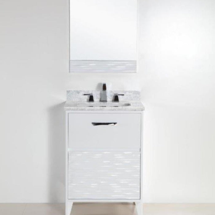 Bellaterra Home 24" 2-Drawer White Freestanding Vanity Set With Ceramic Undermount Rectangular Sink and White Carrara Marble Top - Luxe Vanity & Tub