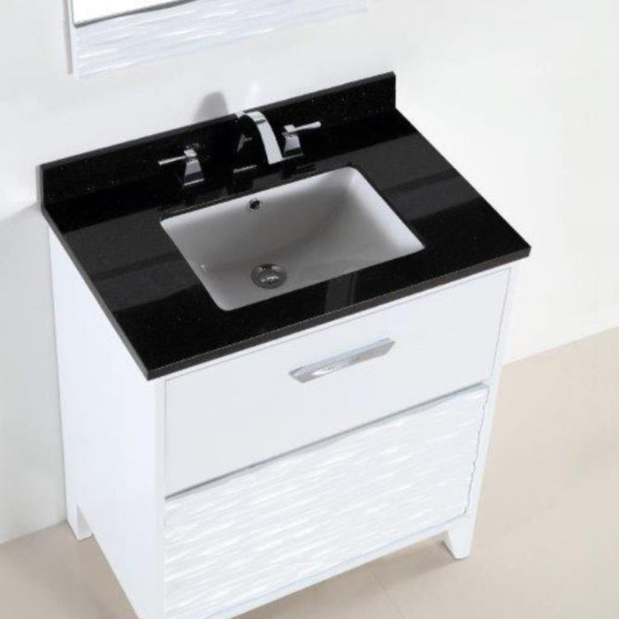 Bellaterra Home 30" 2-Drawer White Freestanding Vanity Set With Ceramic Undermount Rectangular Sink and Black Galaxy Granite Top - Luxe Vanity & Tub